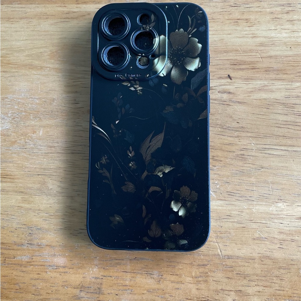 Midnight Bloom iPhone 16 Pro Case – Black & Gold Floral Elegance